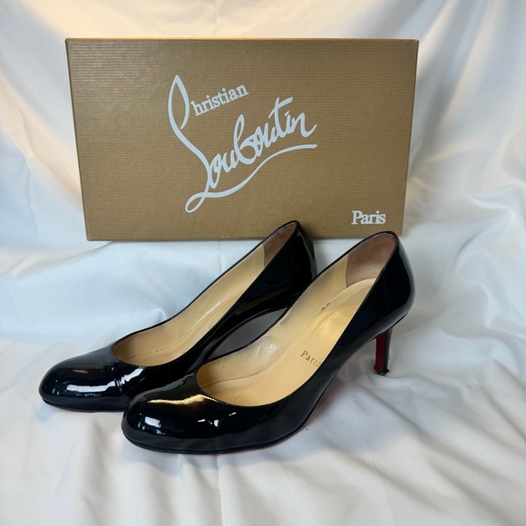 Christian Louboutin Simple Pump 70 Black Patent Calf Leather Pumps Red Bottoms - Picture 2 of 14